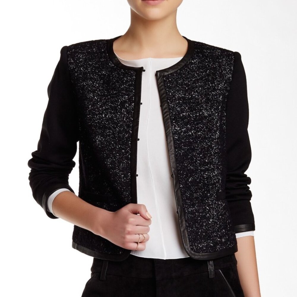 Alice + Olivia Kidman Leather Trim Jacket